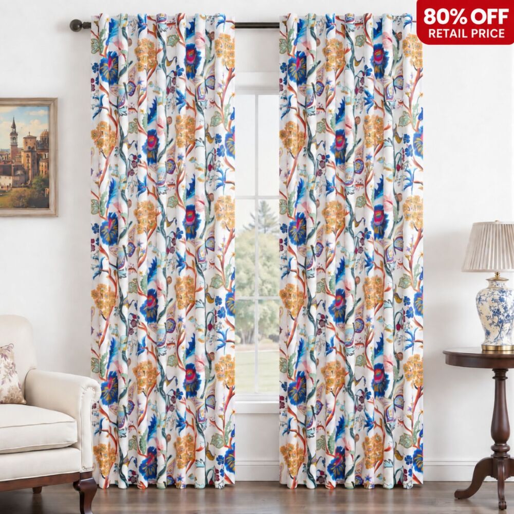 Brand New Topfinel Butterfly Flower Blackout Curtains – Blue/Yellow, 52"W × 72"L